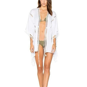 Michael Stars White Tassels for All Ruana Caftan OS